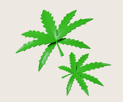A striking 3D render illustration featuring two vibrant cannabis leaves, emphasizing the theme of narcotics.