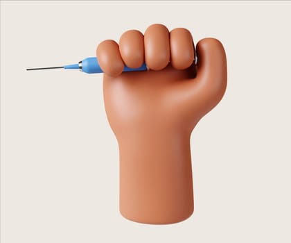 A 3D render of a fist holding a syringe, symbolizing the relationship between narcotics use and its consequences.