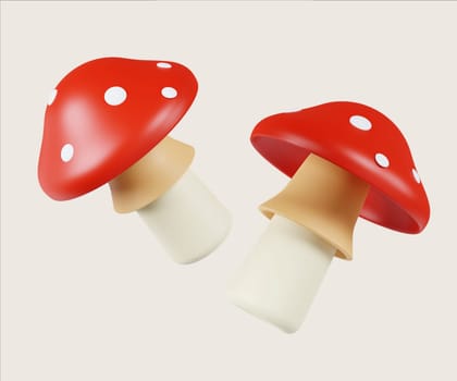 A playful 3D render illustration depicting whimsical red mushrooms symbolizing narcotics, set against a light background.