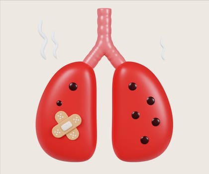 This 3D render illustration focuses on narcotics awareness, visualizing the damage seen in lungs due to substance abuse.