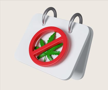 A 3D render of a calendar page depicting narcotics prohibition with a caution symbol emphasizing awareness.