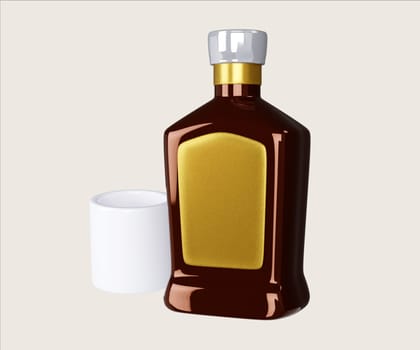 A realistic 3D render illustration of a brown liquor bottle, depicting narcotics with a classy touch.