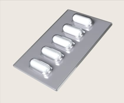 A conceptual 3D render showing a pack of pills, symbolizing the impact of narcotics on health and well-being.