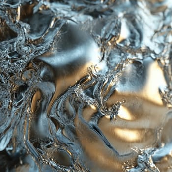 A captivating close-up reveals a shiny metallic surface with swirling textures, highlighting the interplay of light and reflections in an abstract composition.