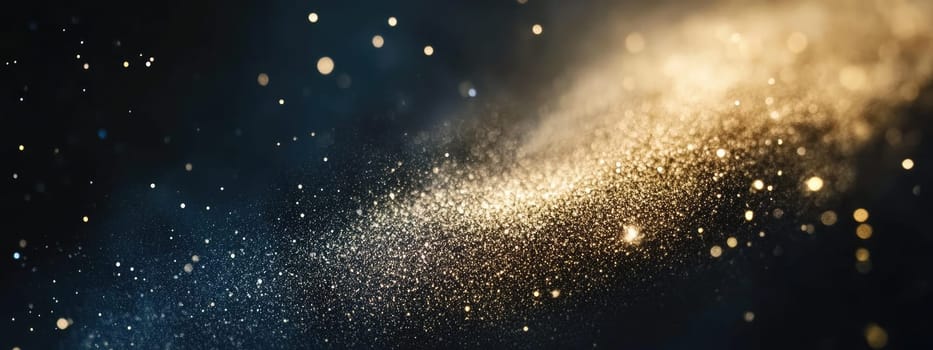 Particles of cosmic dust shimmer and swirl, creating a captivating backdrop against a dark expanse. This vibrant display evokes the beauty and mystery of the universe.