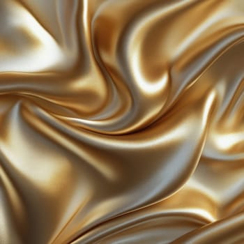 The luxurious gold silk fabric flows gracefully, showcasing its soft texture and lustrous surface. The intricate folds create an elegant and inviting atmosphere, perfect for various creative uses.