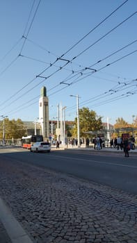 October 22 2024 Hradec Kralove, Czech Republic Europe, Kralov region, Kralovehradecky kraj, Clock tower square city travel editorial town. High quality photo