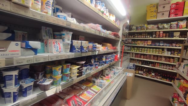 October 22 2024 Hradec Kralove, Czech Republic Europe, Kralov region, Kralovehradecky kraj, Grocery store shelves editorial market shop food shopping commercial industry. High quality photo