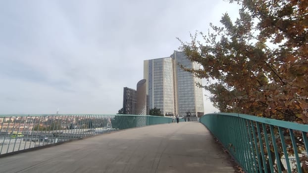 October 23 2024, Prague Czech Republic Europe, Grand Hotel, modern high-rise building, architecture city, view from the street, bridge. High quality photo Buildings bridge trees
