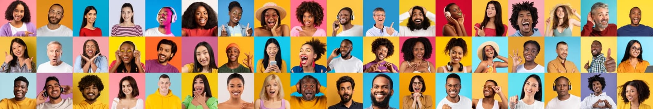 A colorful collection of portraits showcasing smiling individuals from various backgrounds. Each person radiates happiness, highlighting the beauty of diversity and unity.