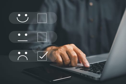 Negative feedback concept through 1-star rating in survey. Portraying customer dissatisfaction and disappointment with user experience on smartphone. Emphasizing significance of customer satisfaction.