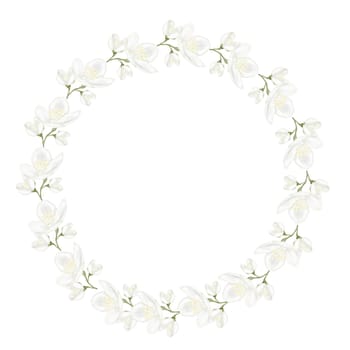 Jasmine white flower watercolor frame. Hand drawn bud delicate. Clip art botanical on white background. Ideal for logo of tea and aromatic products from jasmine. High quality illustration