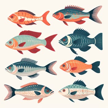 This image showcases a vibrant array of fish species, each differing in color, size, and shape. The fish swim harmoniously together in clear blue waters, creating a stunning underwater scene.