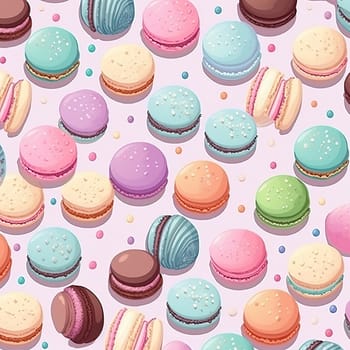 A pattern showcasing an array of colorful macarons. Ideal for backgrounds and designs related to desserts, baking, and sweet treats, perfect for food projects.