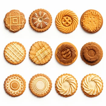 Explore this delightful collection of uniquely patterned cookies, perfect for showcasing baking skills or sweet treats. Ideal for illustrations or food-related content.