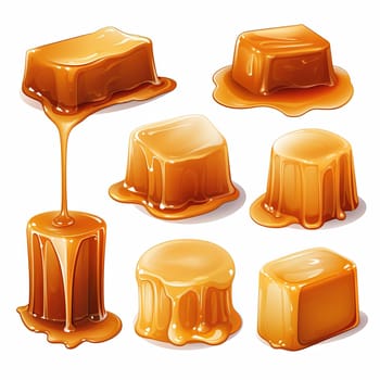 Savor the sweet delight of caramel candies, perfect for dessert lovers. Isolated on a white background, these treats are ideal for confectionery designs and promotional uses.