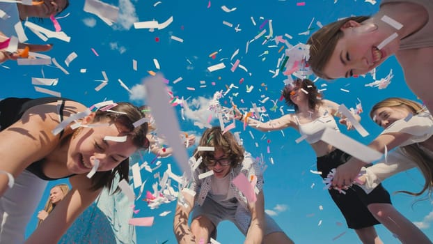 Friends have fun sprinkling and playing with confetti