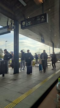Cesca Lipa Chech Republic Europe October 18 2024 - Train station travelers people travel tourists tourism shotlisttravel editorial destination transport sign city street outdoor town . High quality photo platform