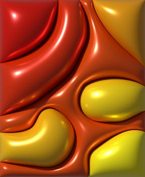 Abstract composition of red and yellow glossy shapes, 3D rendering illustration