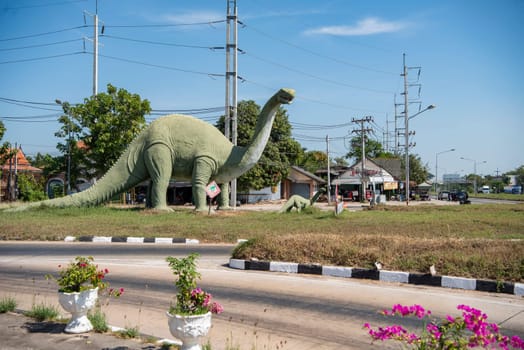 A Dinosaur Monument at a Village in Amphoe Phu Wiang in  Province of Khon Kaen in Thailand. Thailand, Khon Kaen, December, 6, 2024