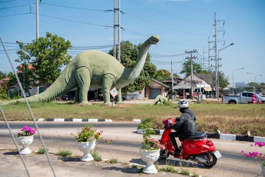A Dinosaur Monument at a Village in Amphoe Phu Wiang in  Province of Khon Kaen in Thailand. Thailand, Khon Kaen, December, 6, 2024