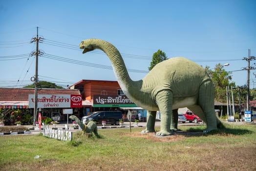 A Dinosaur Monument at a Village in Amphoe Phu Wiang in  Province of Khon Kaen in Thailand. Thailand, Khon Kaen, December, 6, 2024