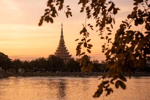 Phra Mahathat Kaen Nakhon at  Buen Kaen Nakhon Lake  in City and Province Khon Kaen in Thailand. Thailand, Khon Kaen, December, 7, 2024