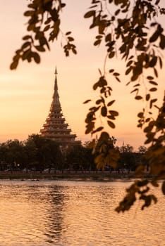 Phra Mahathat Kaen Nakhon at  Buen Kaen Nakhon Lake  in City and Province Khon Kaen in Thailand. Thailand, Khon Kaen, December, 7, 2024