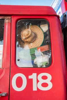 Fire Department Engine Truck in City Centre of Khon Kaen and Province Khon Kaen in Thailand. Thailand, Khon Kaen, December, 8, 2024