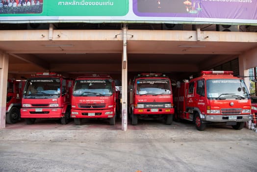 Fire Department Engine Truck in City Centre of Khon Kaen and Province Khon Kaen in Thailand. Thailand, Khon Kaen, December, 8, 2024