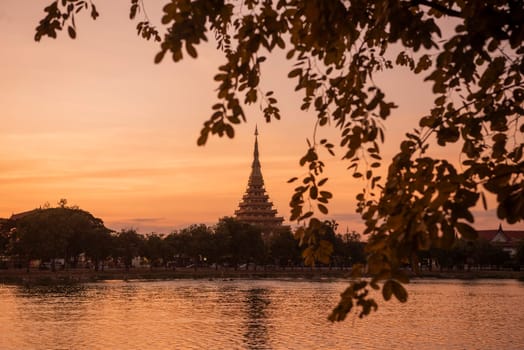 Phra Mahathat Kaen Nakhon at  Buen Kaen Nakhon Lake  in City and Province Khon Kaen in Thailand. Thailand, Khon Kaen, December, 7, 2024