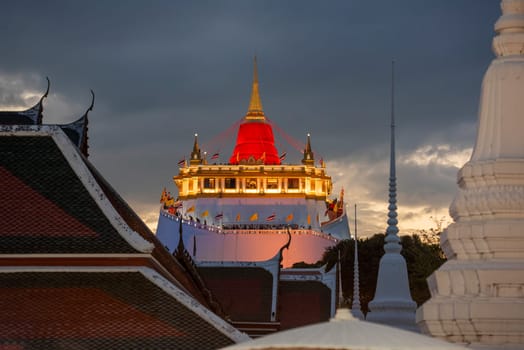 Ceremony on Golden Mount at Wat Saket Festival Fair in Banglamphu in Bangkok in Thailand.  Thailand, Bangkok, November, 8, 2024.