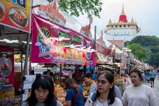 Thai Food Market at Golden Mount on Wat Saket Festival Fair in Bangkok in Thailand.  Thailand, Bangkok, November, 8, 2024.