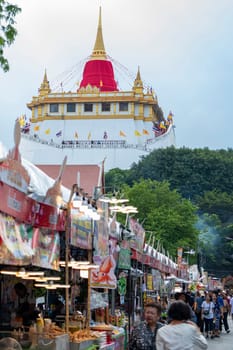 Thai Food Market at Golden Mount on Wat Saket Festival Fair in Bangkok in Thailand.  Thailand, Bangkok, November, 8, 2024.