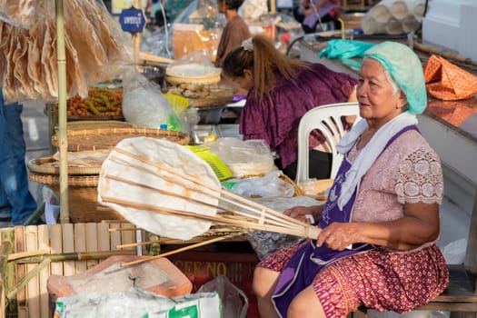 fresh Flatbread at Thai Food Market on Wat Saket Festival Fair in Bangkok in Thailand.  Thailand, Bangkok, November, 8, 2024.