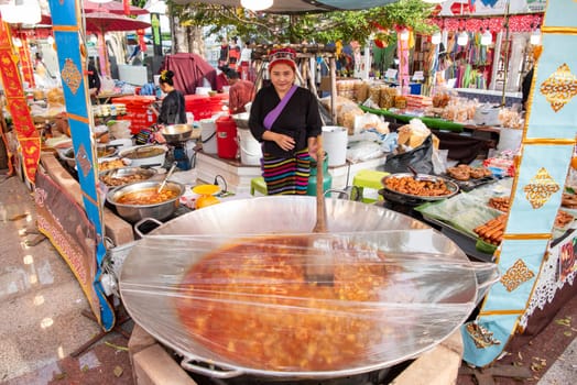Fresh curry at Thai Food Market on Wat Saket Festival Fair in Bangkok in Thailand.  Thailand, Bangkok, November, 8, 2024.