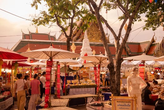 Thai Food Market at Wat Saket Festival Fair in Bangkok in Thailand.  Thailand, Bangkok, November, 8, 2024.