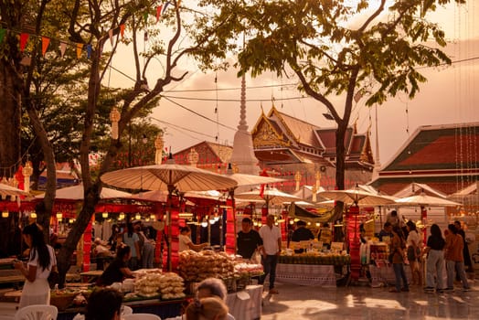 Thai Food Market at Wat Saket Festival Fair in Bangkok in Thailand.  Thailand, Bangkok, November, 8, 2024.