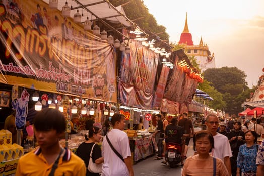 Thai Food Market at Golden Mount on Wat Saket Festival Fair in Bangkok in Thailand.  Thailand, Bangkok, November, 8, 2024.