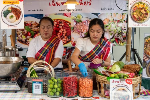 Spicy Food at Thai Food Market on Wat Saket Festival Fair in Bangkok in Thailand.  Thailand, Bangkok, November, 8, 2024.