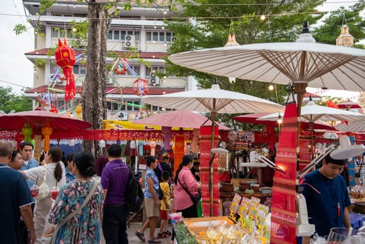 Thai Food Market at Wat Saket Festival Fair in Bangkok in Thailand.  Thailand, Bangkok, November, 8, 2024.