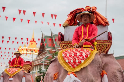 Thai Elephants at the Opening Ceremony of Wat Saket Festival Fair in Bangkok in Thailand.  Thailand, Bangkok, November, 8, 2024.