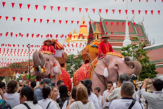 Thai Elephants at the Opening Ceremony of Wat Saket Festival Fair in Bangkok in Thailand.  Thailand, Bangkok, November, 8, 2024.