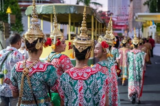 Traditional Thai Women at Opening Ceremony at Wat Saket Festival Fair in Bangkok in Thailand.  Thailand, Bangkok, November, 8, 2024.