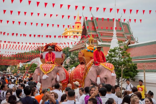 Thai Elephants at the Opening Ceremony of Wat Saket Festival Fair in Bangkok in Thailand.  Thailand, Bangkok, November, 8, 2024.