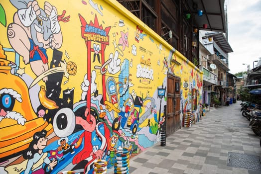 Street art and Paintings on a alley in Talat Noi at China Town in City of Bangkok in Thailand.  Thailand, Bangkok, November, 5, 2024.