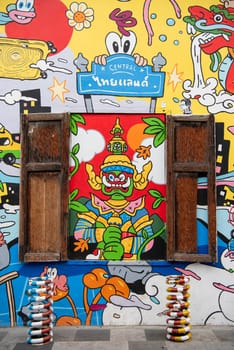 Street art and Paintings on a alley in Talat Noi at China Town in City of Bangkok in Thailand.  Thailand, Bangkok, November, 5, 2024.