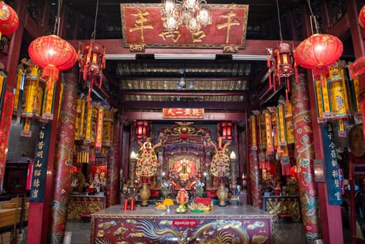 The Hon Wong Kung Chinese Shrine in China Town in City of Bangkok in Thailand.  Thailand, Bangkok, November, 5, 2024.