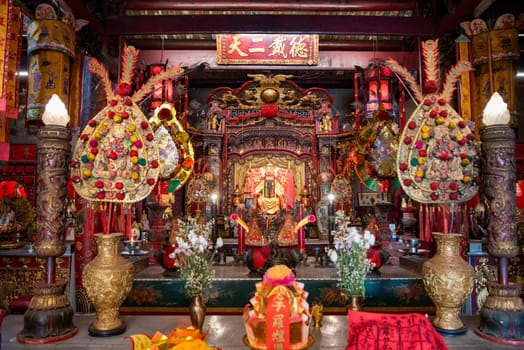 The Hon Wong Kung Chinese Shrine in China Town in City of Bangkok in Thailand.  Thailand, Bangkok, November, 5, 2024.