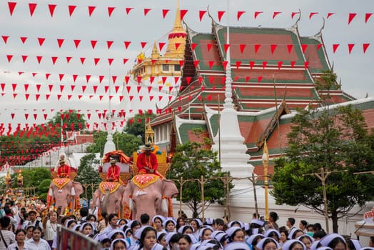 Thai Elephants at the Opening Ceremony of Wat Saket Festival Fair in Bangkok in Thailand.  Thailand, Bangkok, November, 8, 2024.